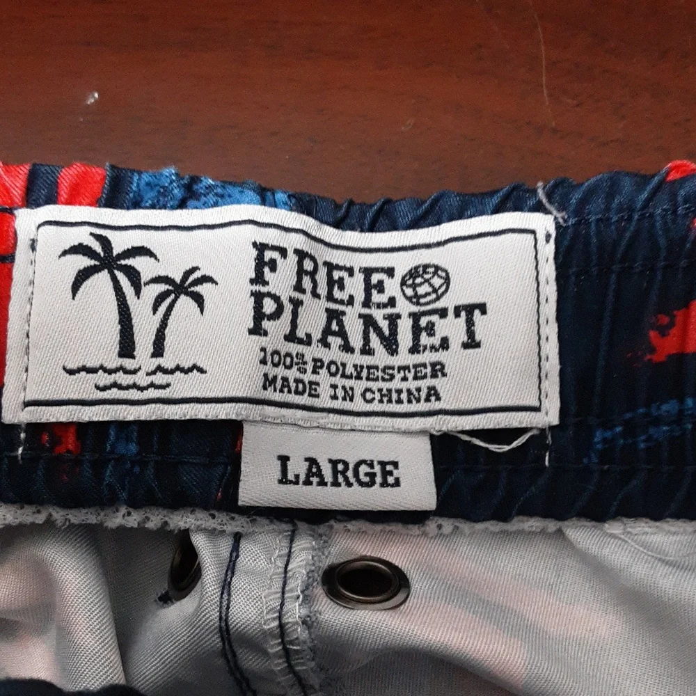 Free Planet Navy and Red‎ Patterned Swim Trunks